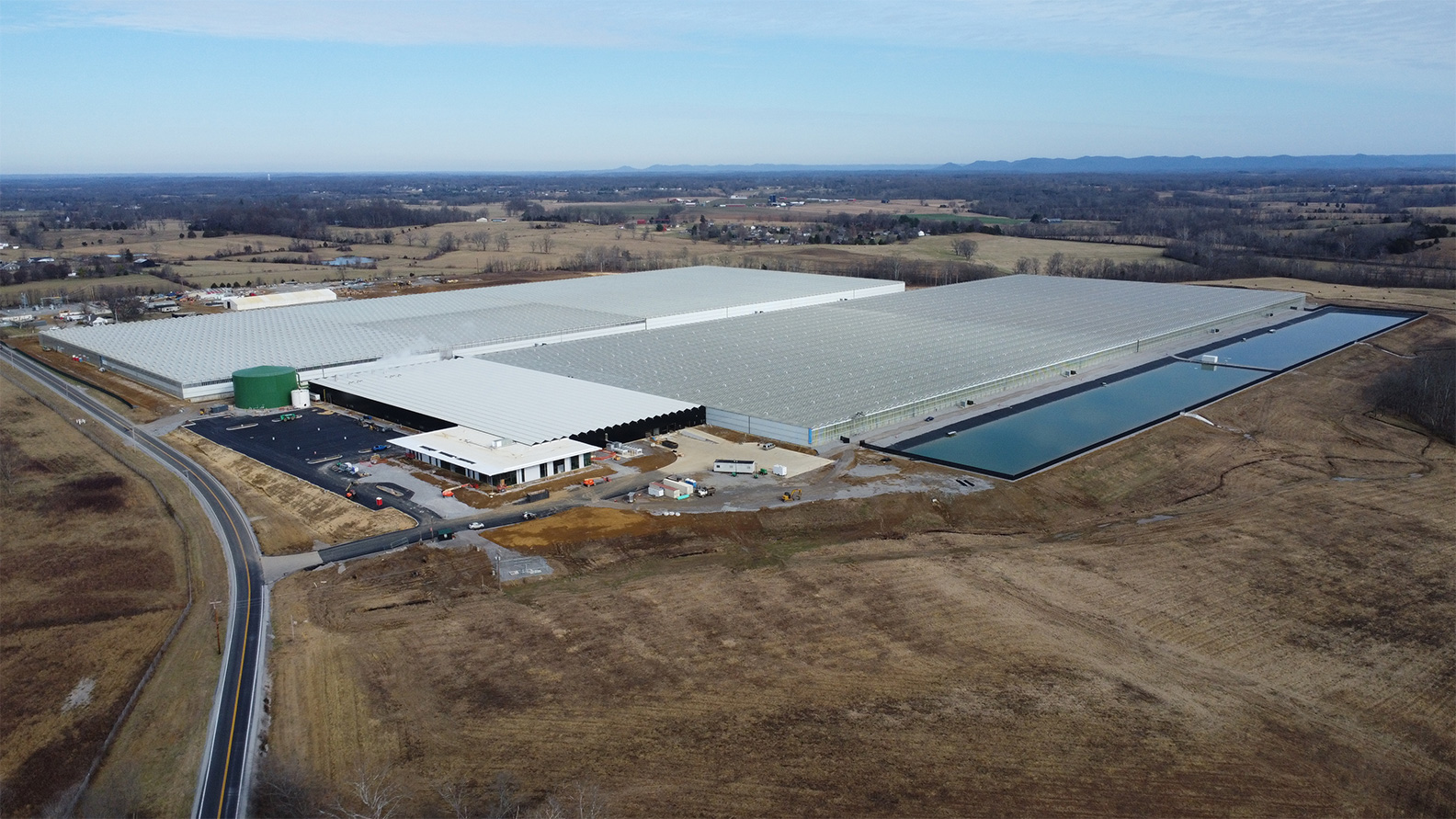 Aerial view of the AppHarvest indoor farm at Richmond