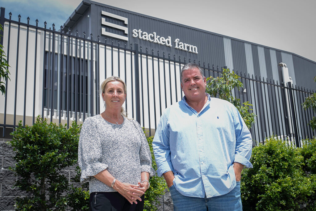 Kerry Smith and Conrad Smith outside of Stacked Farm's Arundel facility