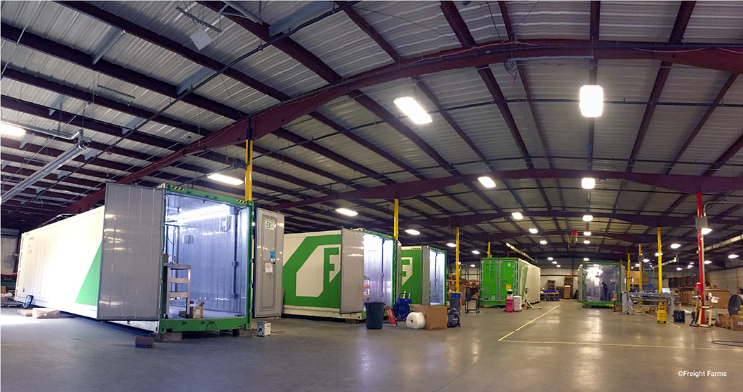 Shipping containers being converted to container farms at Freight Farms